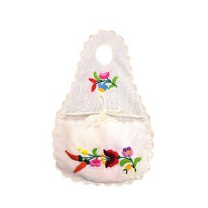 Vintage Linen Embroidered  Kalocsa Pattern Hungary Floral Coasters Holder Pouch